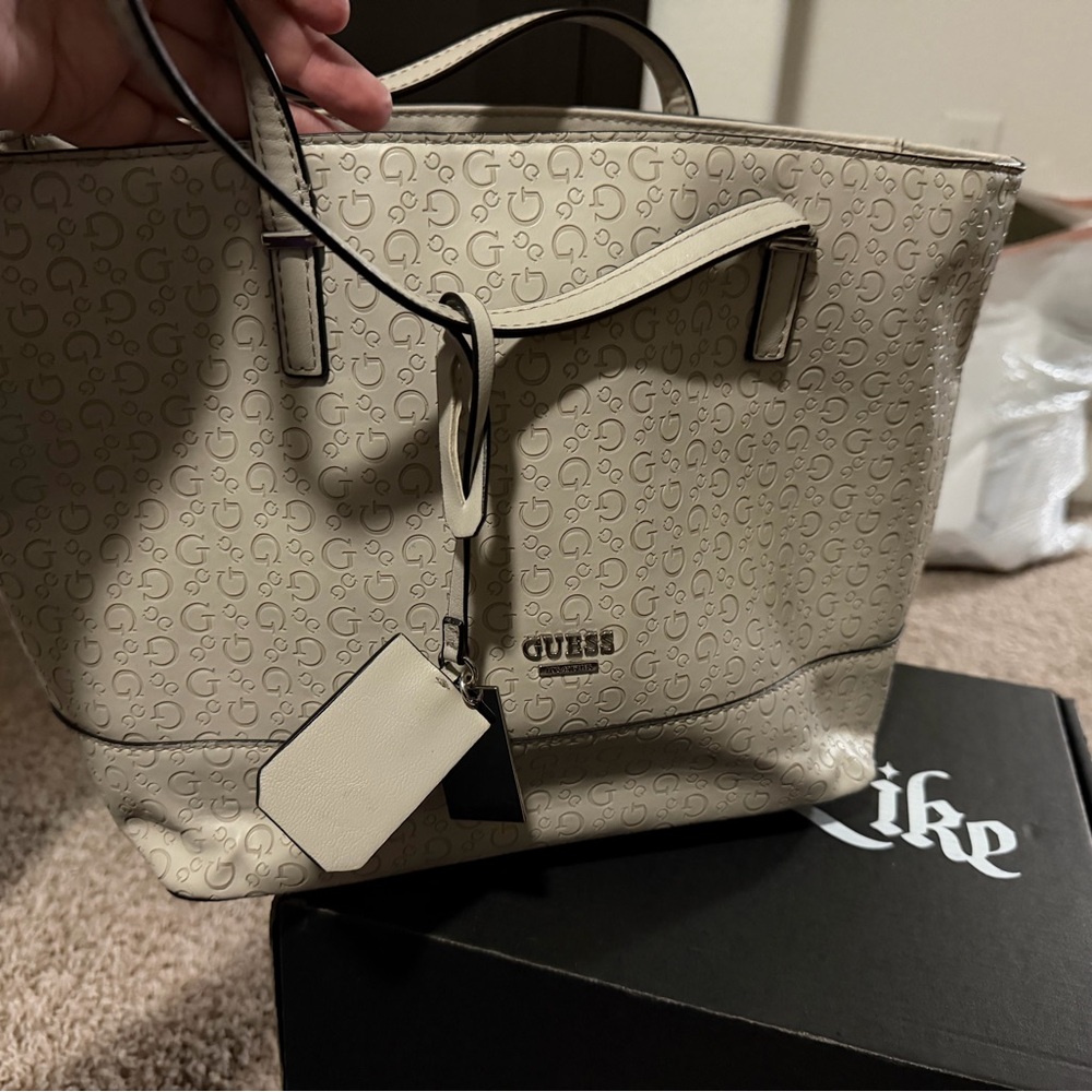 GUESS Monogram Cream Tote Bag